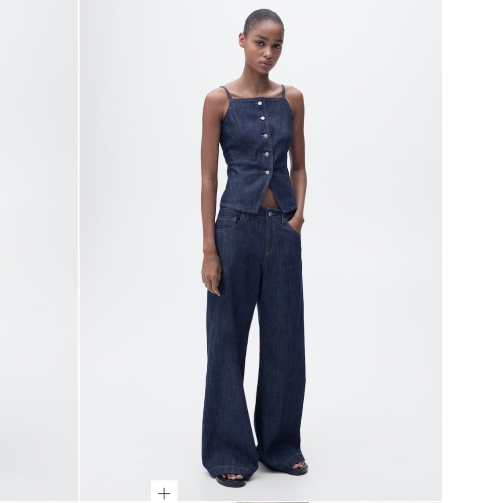 Mango Wide Leg Mid-Rise Denim Trousers